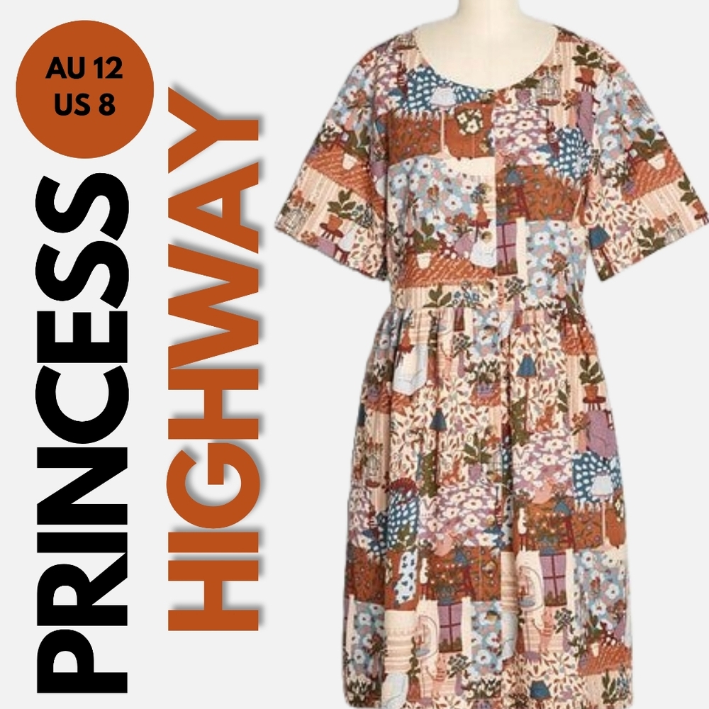 Princess Highway Sunday Sweetness Lounge Cat Babydoll Dress Size 12 AU / 8 US